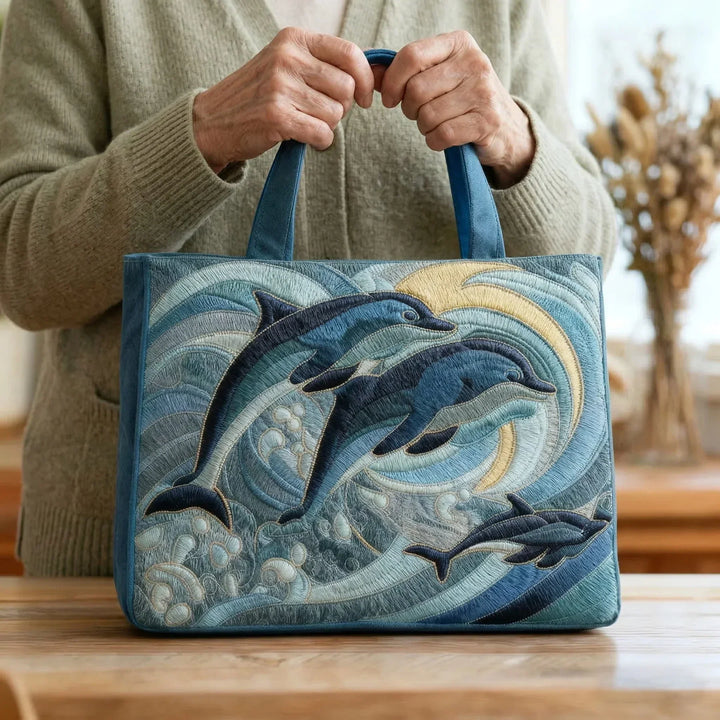 Hantverksmässig quiltad väska med havsdelfin