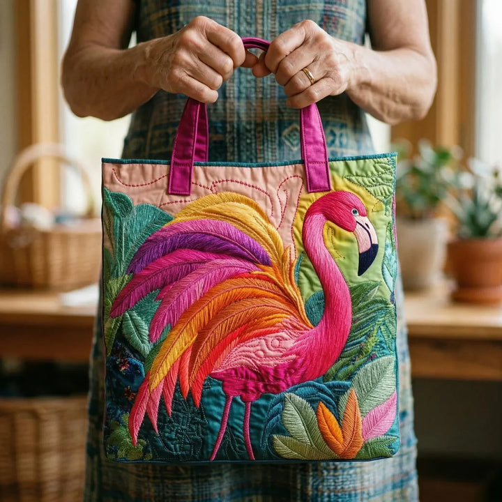Handsydd quiltad väska med regnbågspink
